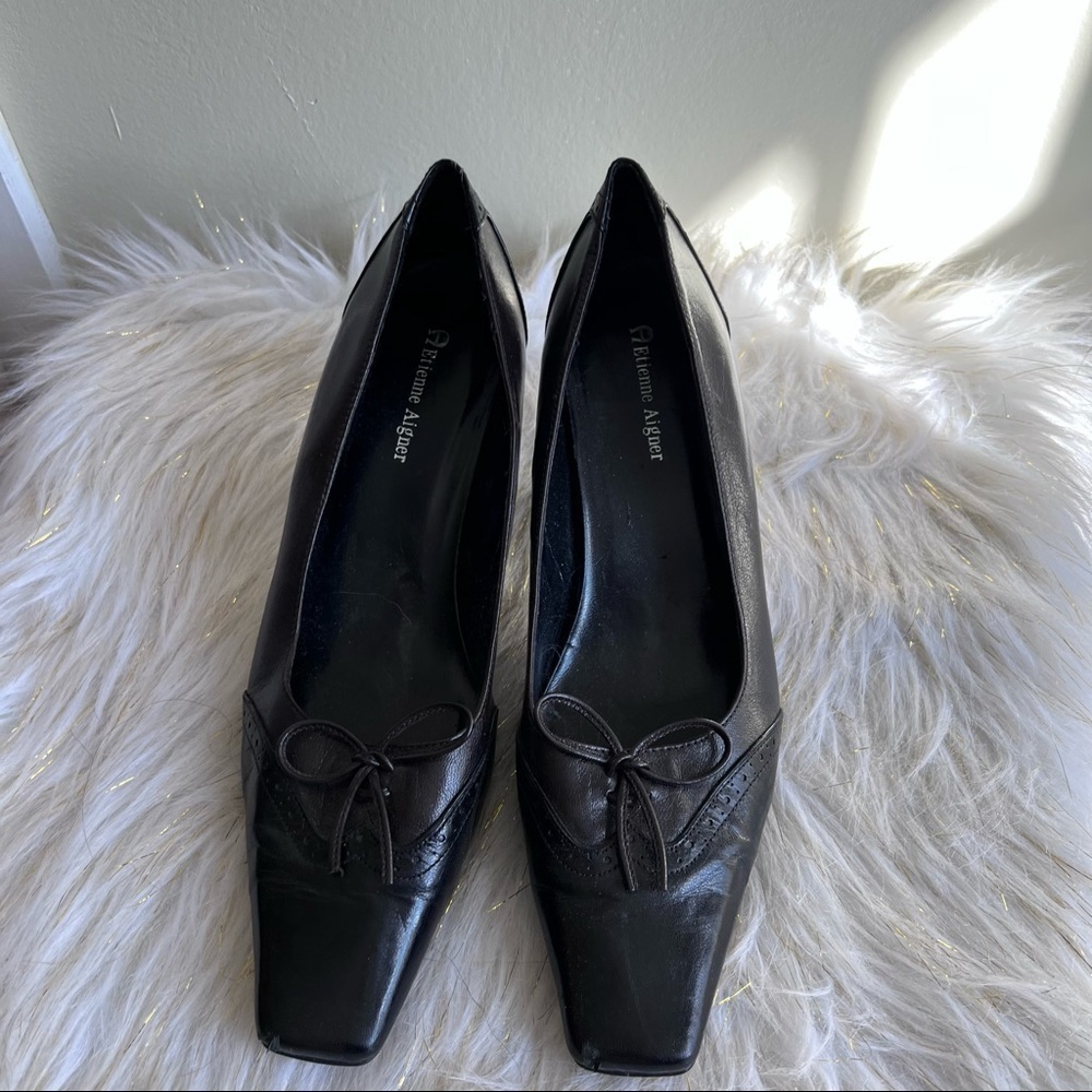 Etienne Aigner black brown colorblock leather shoes heels size - Picture 2 of 8